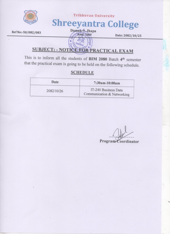 Practical Examination Notice ( BIM 4th Semester)